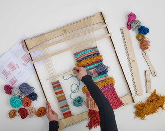 Large Weaving Loom Kit: Handheld Frame, British Yarn, Beginner Weaving