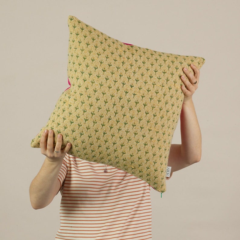 Cactus Cushion, Handwoven in Brighton UK, with Velvet Back image 1