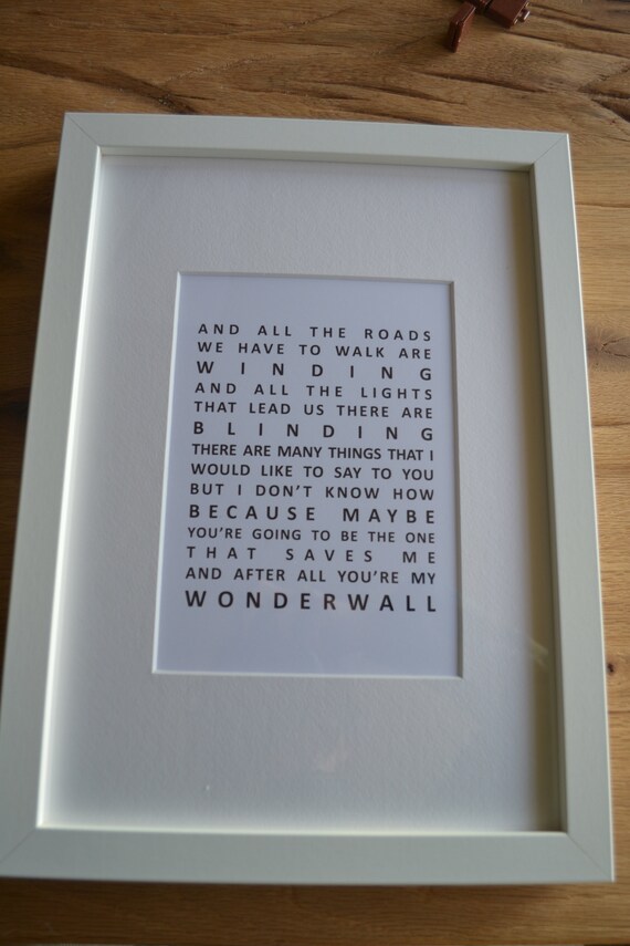 Oasis Wonderwall Love Song Lyrics Picture Gift Valentine Etsy Ireland