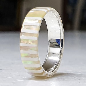 LUXE HAND handmade original strip mother-of-pearl white silver ring image 6