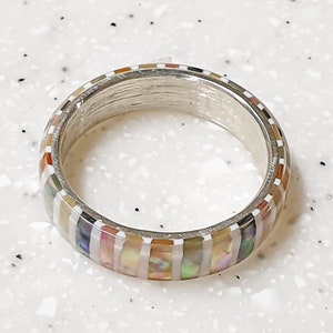 LUXE HAND handmade candy strip mother-of-pearl white silver ring image 8