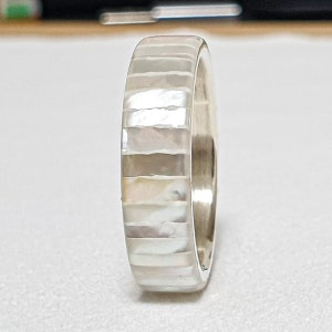 LUXE HAND white strip pearl shell silver ring image 9