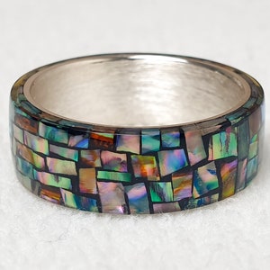 LUXE HAND Crush block rainbow mother-of-pearl black silver ring handmade resin art ring image 9