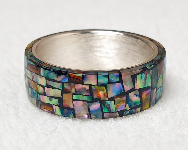 LUXE HAND Crush block rainbow mother-of-pearl black silver ring handmade resin art ring image 9