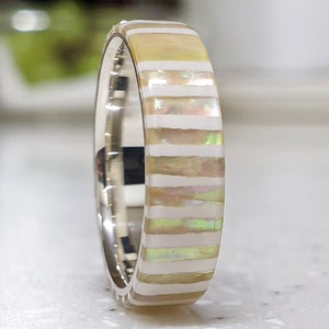 LUXE HAND handmade original strip mother-of-pearl white silver ring image 5