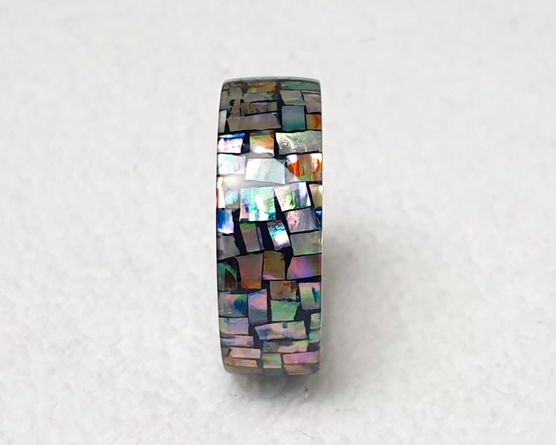 LUXE HAND Crush block rainbow mother-of-pearl black silver ring handmade resin art ring image 3