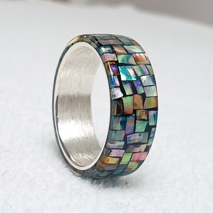 LUXE HAND Crush block rainbow mother-of-pearl black silver ring handmade resin art ring image 4