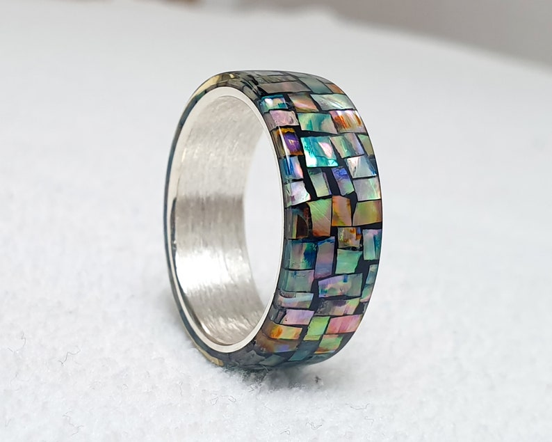 LUXE HAND Crush block rainbow mother-of-pearl black silver ring handmade resin art ring image 4