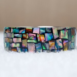 LUXE HAND Crush block rainbow mother-of-pearl black silver ring handmade resin art ring image 10