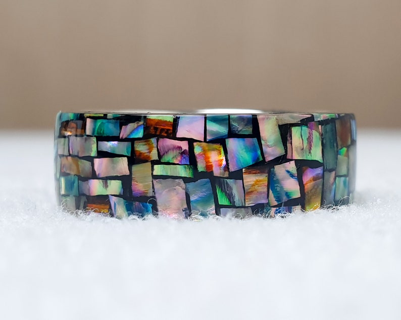 LUXE HAND Crush block rainbow mother-of-pearl black silver ring handmade resin art ring image 10