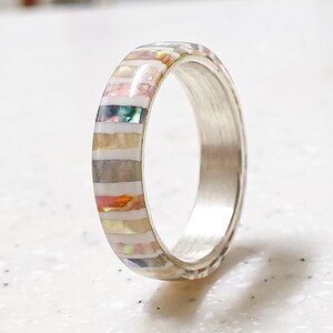 LUXE HAND handmade candy strip mother-of-pearl white silver ring image 4