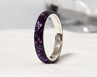 LUXE HAND black purple T-line mother-of-pearl ring