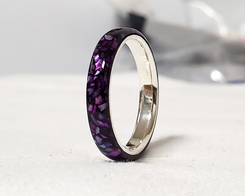 LUXE HAND black purple T-line mother-of-pearl ring image 1