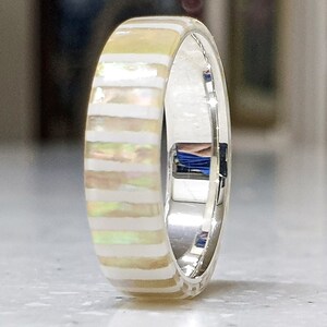 LUXE HAND handmade original strip mother-of-pearl white silver ring image 7