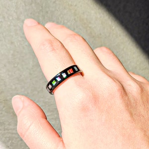 LUXE HAND handmade black rainbow dot mother-of-pearl silver ring image 4