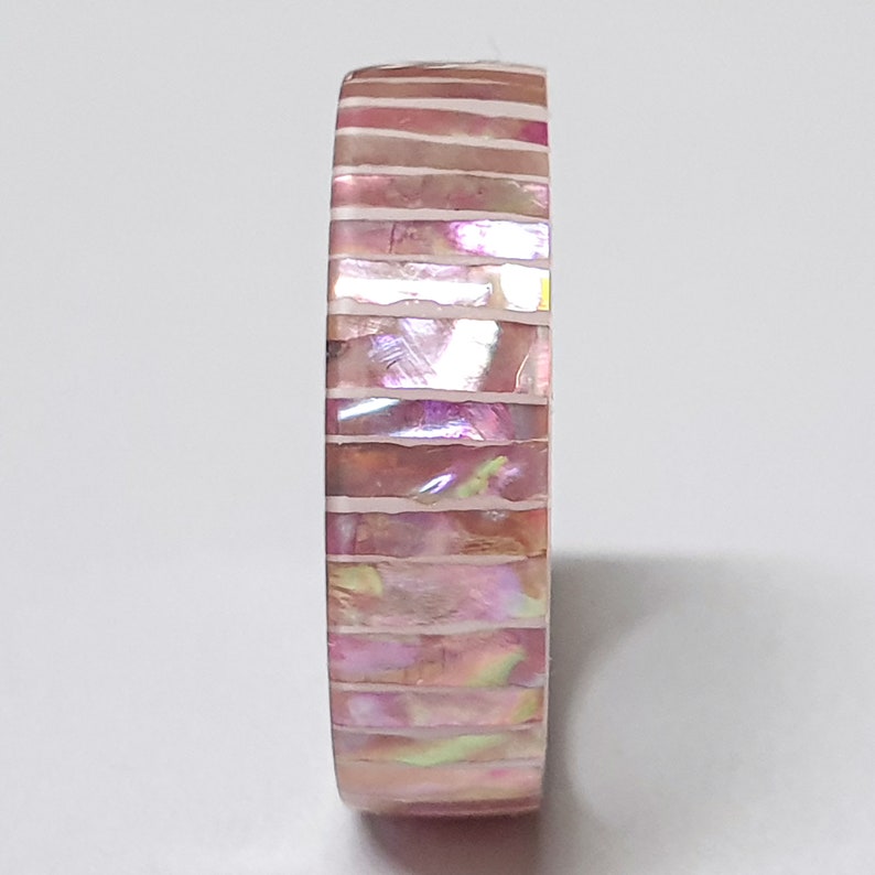 LUXE HAND Pink line strip mother-of-pearl white silver ring image 4