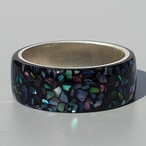 LUXE HAND Rainbow abalone black ring,ハンドメイドアクセサリー ,レジン ,樹脂リング,リング,螺鈿,螺鈿リング image 3
