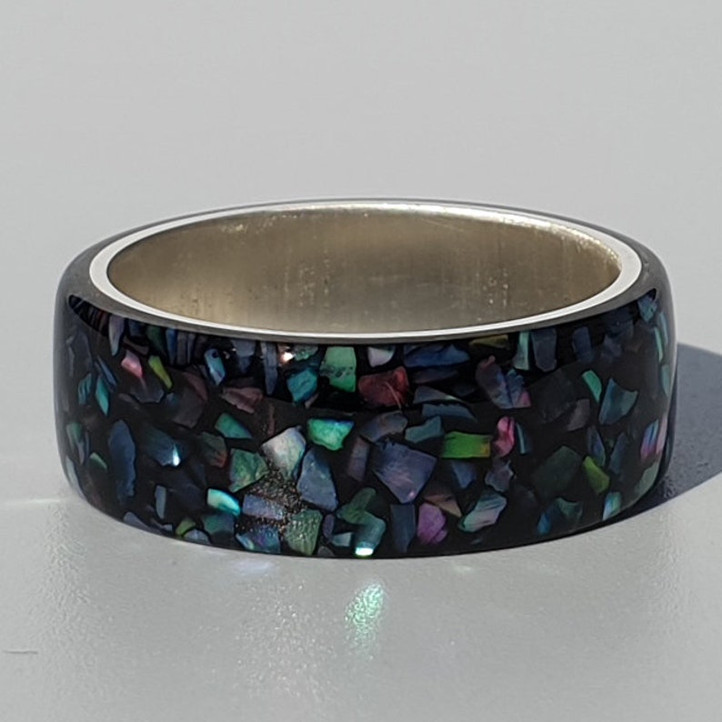 LUXE HAND Rainbow abalone black ring,ハンドメイドアクセサリー ,レジン ,樹脂リング,リング,螺鈿,螺鈿リング image 3