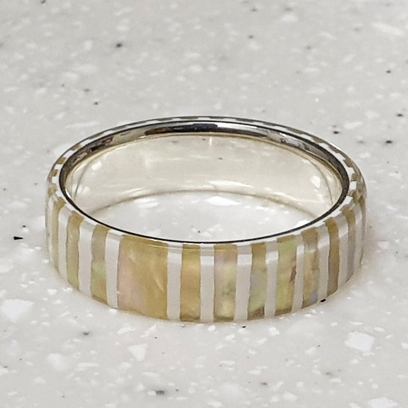 LUXE HAND handmade original strip mother-of-pearl white silver ring image 9