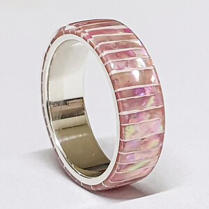 LUXE HAND Pink line strip mother-of-pearl white silver ring image 1