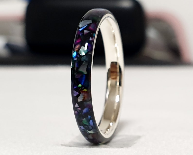 LUXE HAND rainbow T-line black mother-of-pearl ring image 7