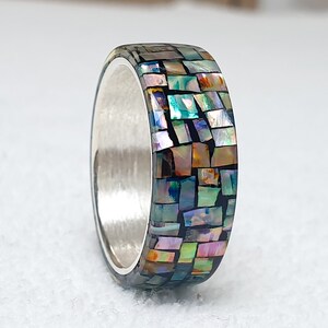 LUXE HAND Crush block rainbow mother-of-pearl black silver ring handmade resin art ring image 5