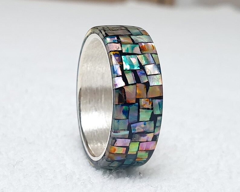 LUXE HAND Crush block rainbow mother-of-pearl black silver ring handmade resin art ring image 5