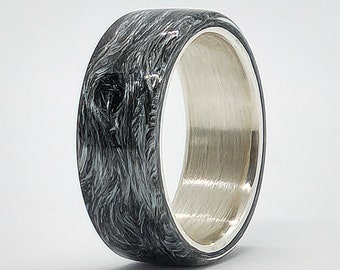 LUXE HAND Black Silver Forged Carbon Fiber Silver Ring