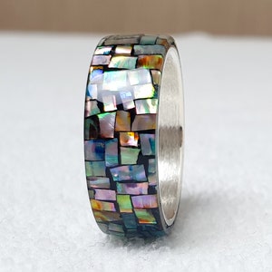 LUXE HAND Crush block rainbow mother-of-pearl black silver ring handmade resin art ring image 7
