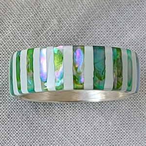 LUXE HAND handmade white green candy strip mother-of-pearl silver ring image 4