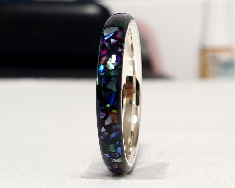 LUXE HAND rainbow T-line black mother-of-pearl ring image 9