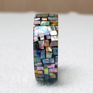 LUXE HAND Crush block rainbow mother-of-pearl black silver ring handmade resin art ring image 8