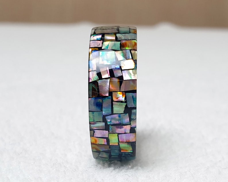 LUXE HAND Crush block rainbow mother-of-pearl black silver ring handmade resin art ring image 8