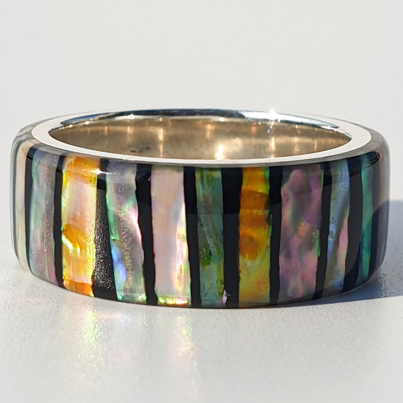 LUXE HAND rainbow line strip mother-of-pearl handmade silver image 1