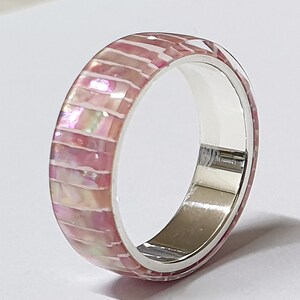 LUXE HAND Pink line strip mother-of-pearl white silver ring image 6