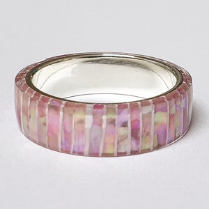 LUXE HAND Pink line strip mother-of-pearl white silver ring image 3