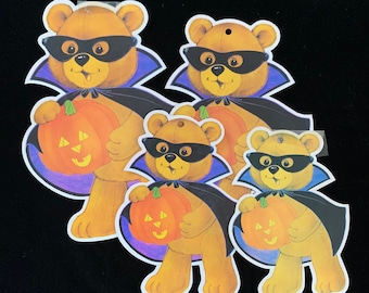 Vintage Halloween Bear with Mask Die Cut Set of 4