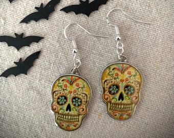 Sugar Skull - Sterling Halloween Earrings