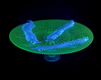 Glowing Halloween Candy Dish - Centipedes - Uranium Glass