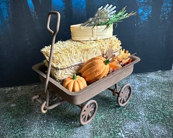 Miniature Spooky Harvest Wagon - Little Boners Halloween Dollhouse Accessories