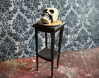 Miniature Spooky Skull Platter on a Table - Little Boners Halloween Dollhouse Accessories