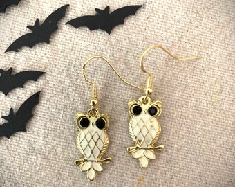 Owl - Gold Plated Sterling Halloween Earrings
