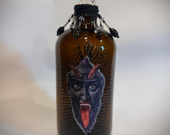 Krampus Decor Bottle - Black Krampus face, seasonal, Christmas