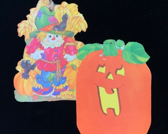 Vintage Eureka Halloween Die Cuts - Lot of 2 - Cute Scarecrow and Jack O'Lantern