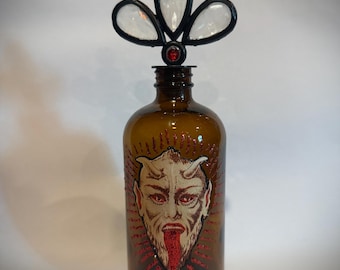 Krampus Decor Bottle - tan face, seasonal, Christmas