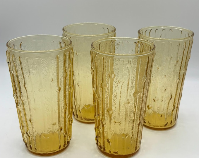 Featured listing image: Vintage Anchor Hocking Tahiti Bamboo Honey Gold Glass Tumbler