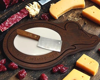 Vintage Wooden Mouse Cheese Board with Ceramic Insert
