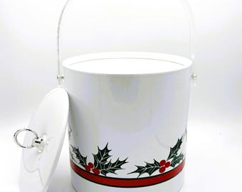 Vintage Christmas Holly Ice Bucket | Festive Holiday Barware | Mid Century Retro Party Decor