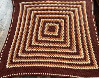 Vintage 70s Retro Infinity Granny Square Crochet Afghan - 56” x 56”