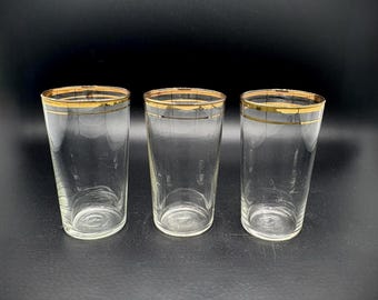 Vintage 1950s MCM Gold Rim Juice Glasses - Set of 3 - Federal Glass Style